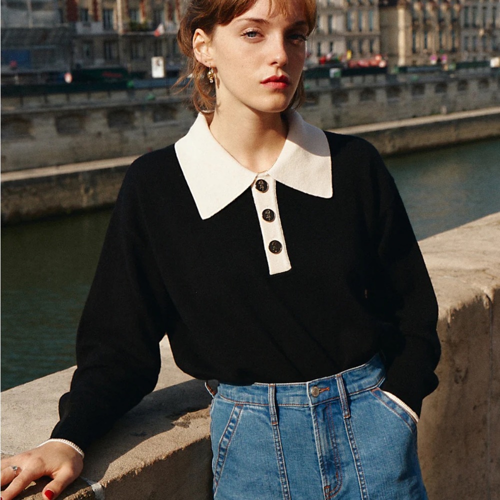 Simple Retro 100% Wool Collared Sweater - Picture 2 of 5
